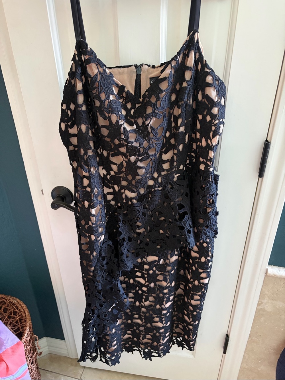 City Chic Black Lace Strapless Dress with Nude Lining